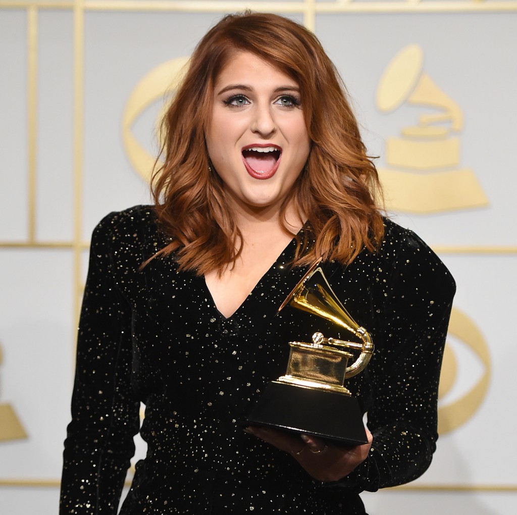 LOS ANGELES, CA - FEBRUARY 15: Recording artist Meghan Trainor, winner of the Best New Artist award, poses in the press room during The 58th GRAMMY Awards at Staples Center on February 15, 2016 in Los Angeles, California. (Photo by Steve Granitz/WireImage)